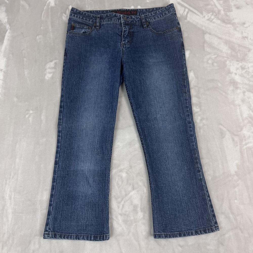 Vintage Y2K Mudd Jeans Juniors 9 Blue Denim Capri Flare Low Rise Grunge 90s